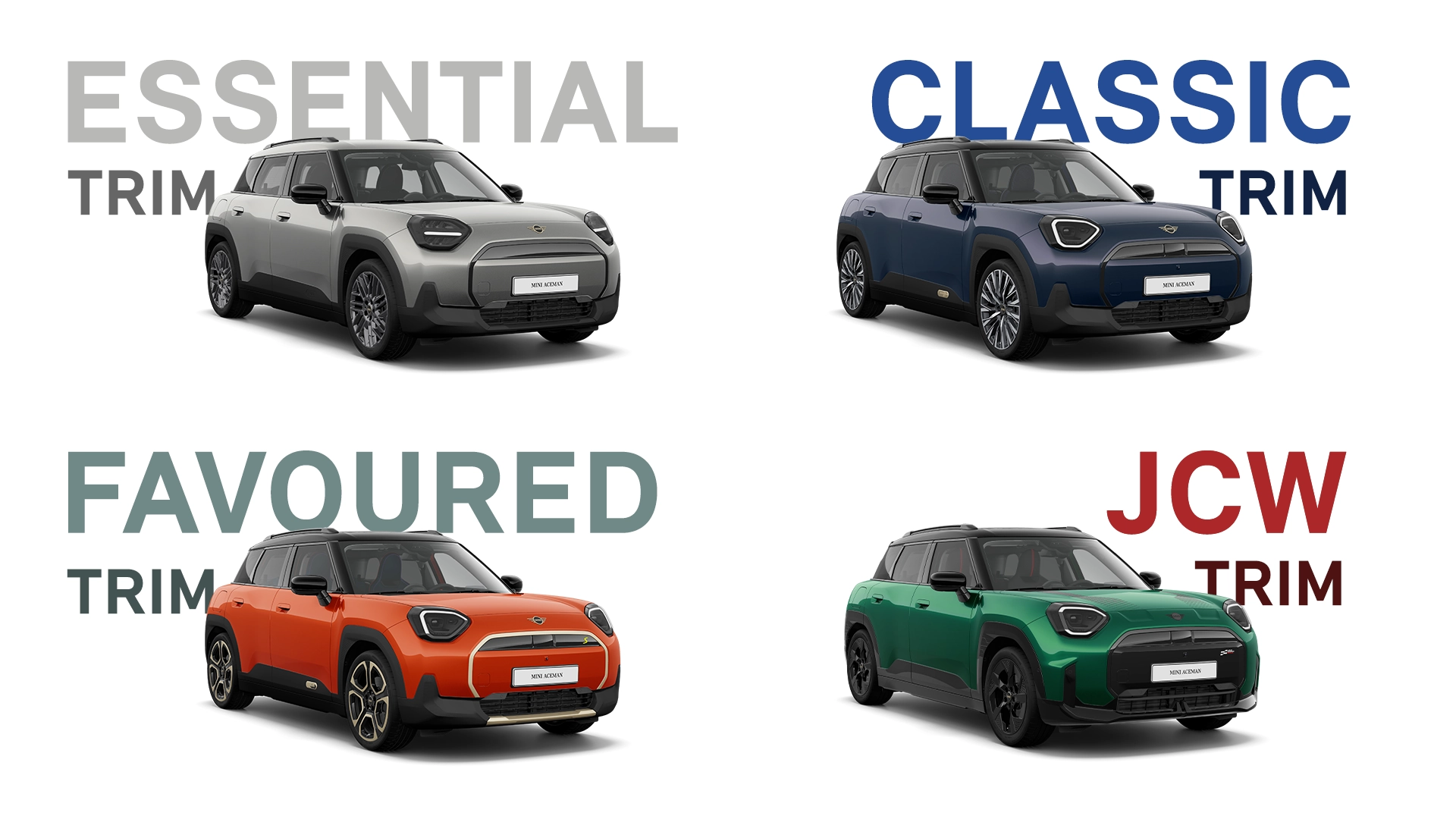 MINI Aceman Electric - collage van uitvoeringen
