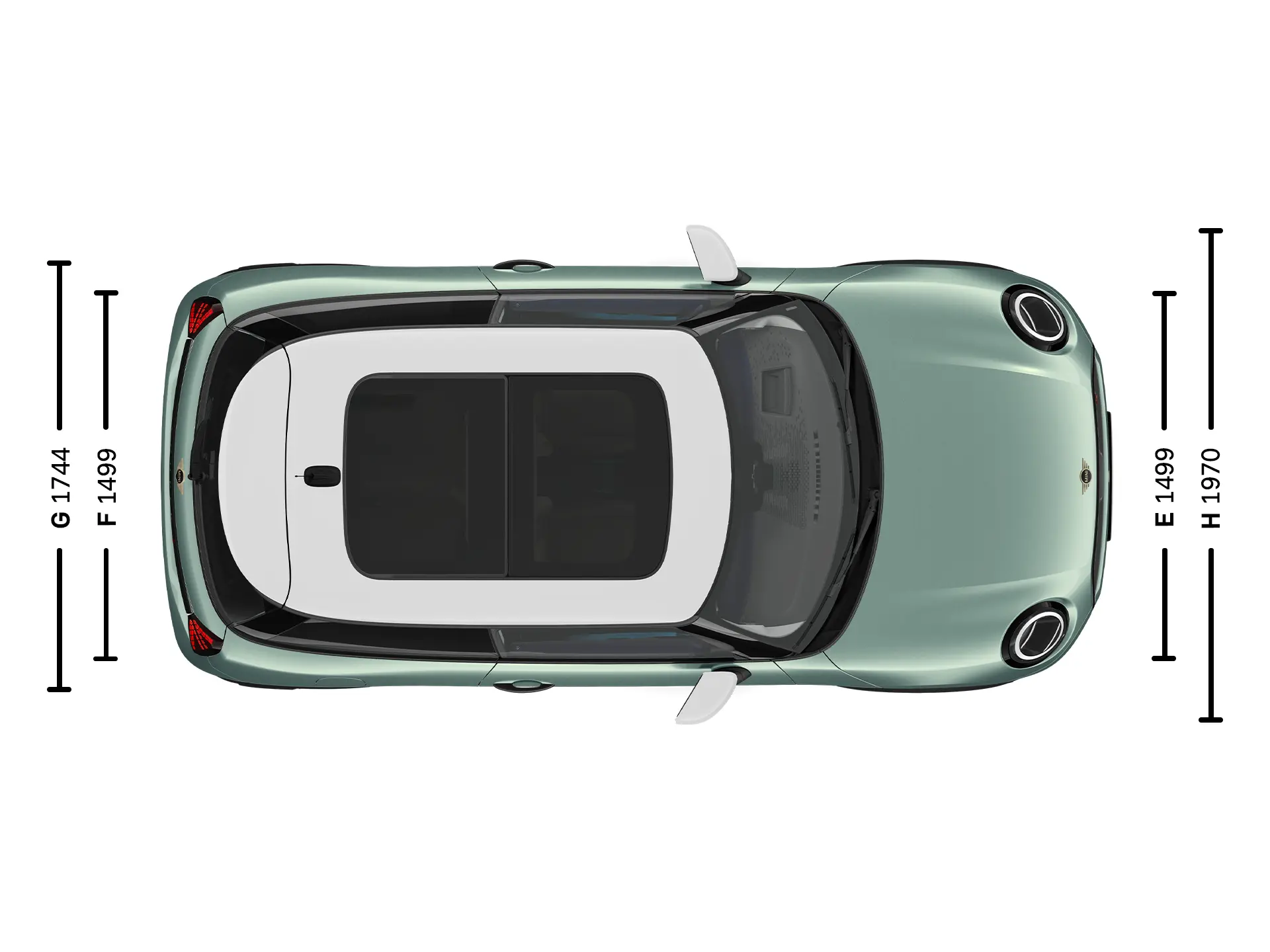 MINI Cooper 3-Deurs - afmetingen bovenkant