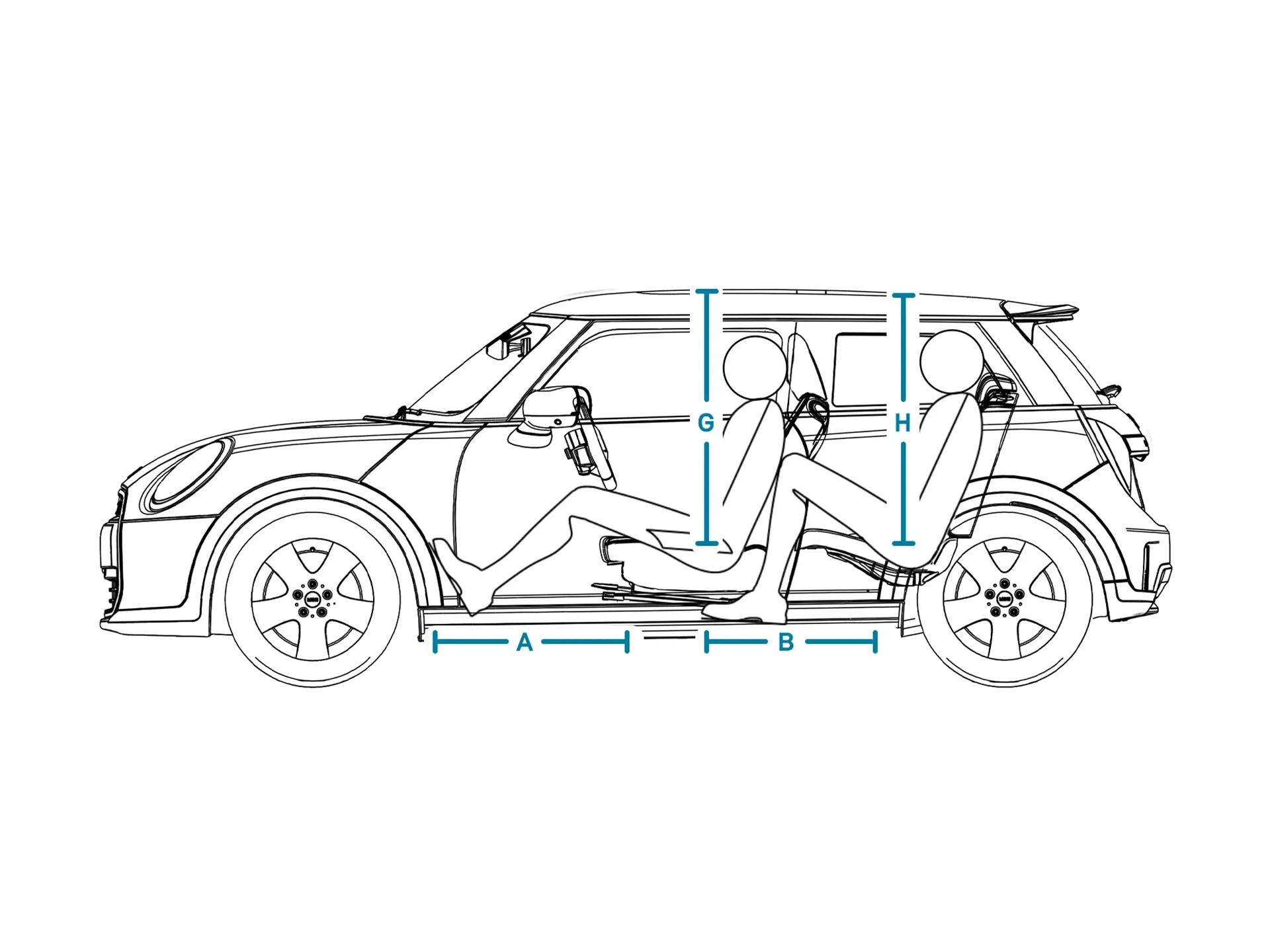 MINI Cooper 3-Deurs - afmetingen interieur zijkant