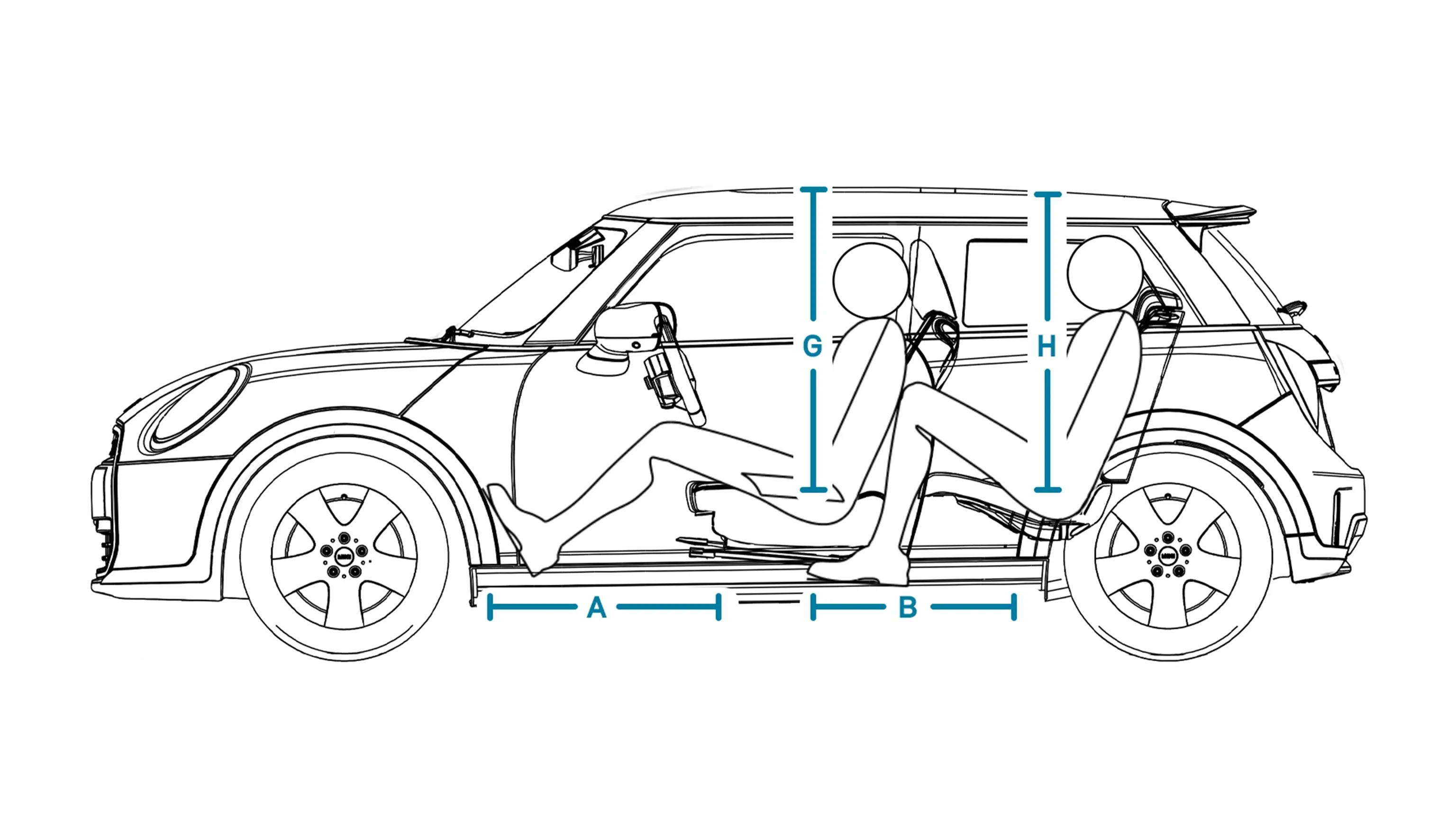 MINI Cooper 3-Deurs - afmetingen interieur zijkant