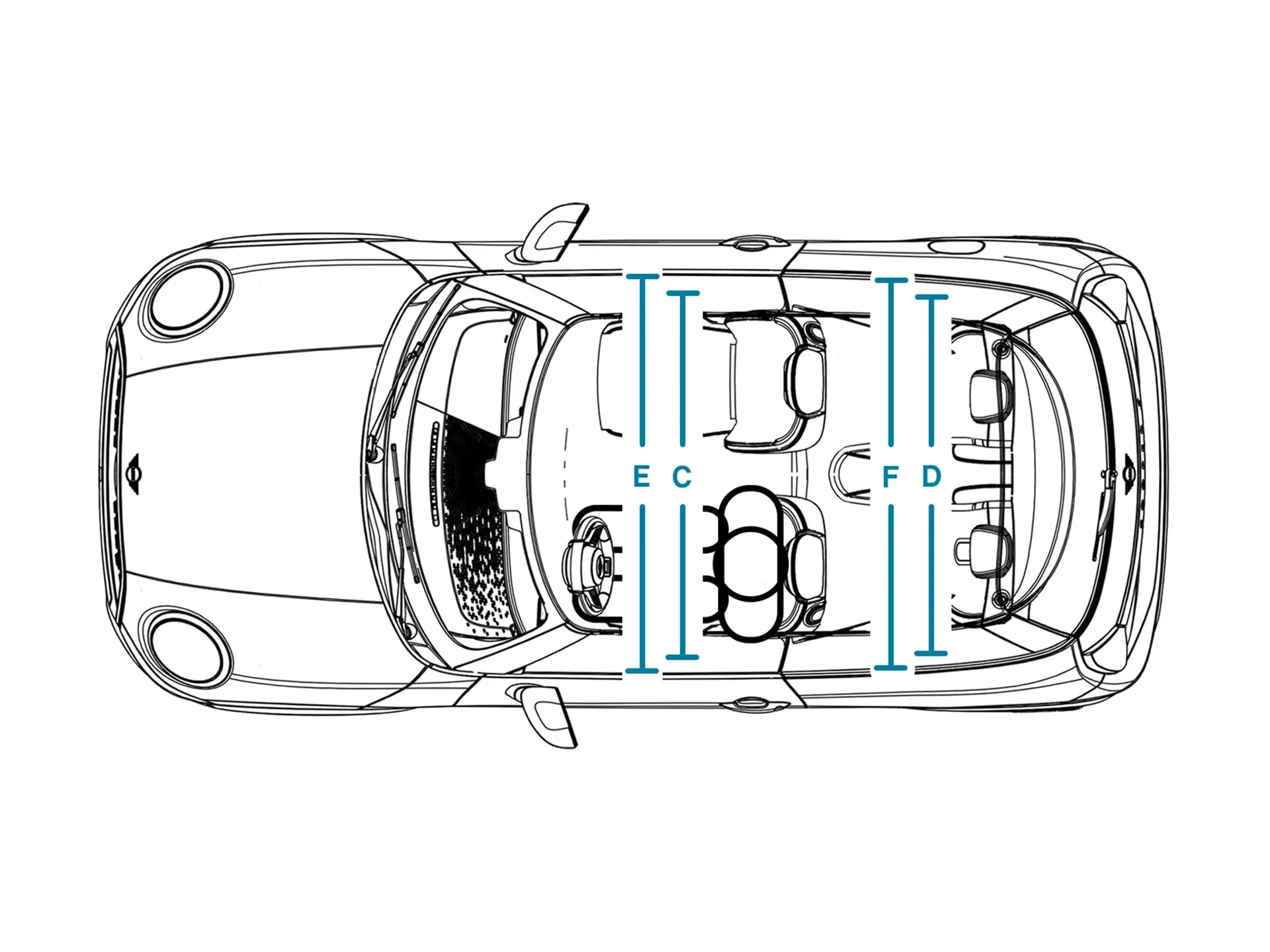 MINI Cooper 3-Deurs - afmetingen interieur bovenkant