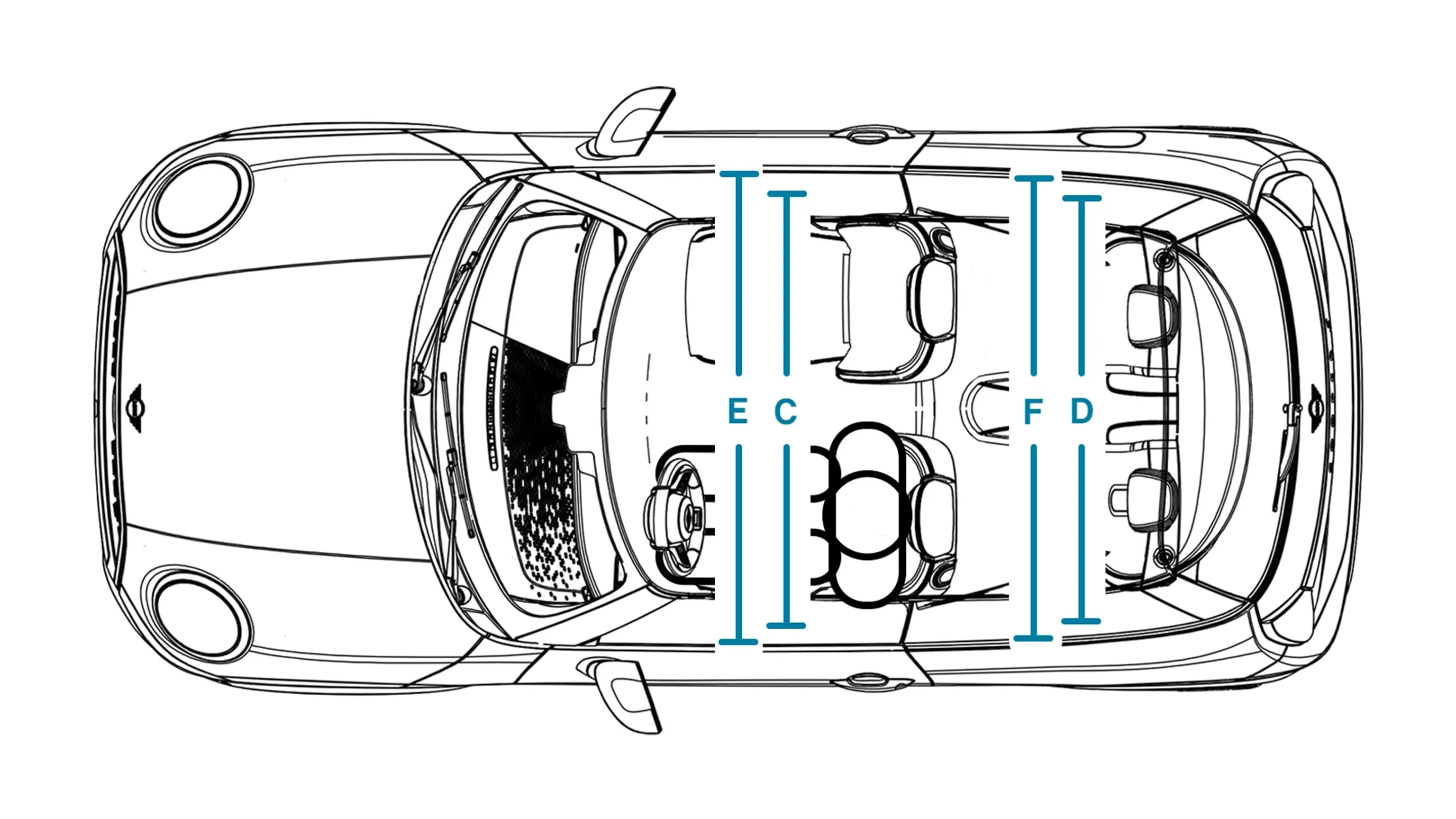 MINI Cooper 3-Deurs - afmetingen interieur bovenkant