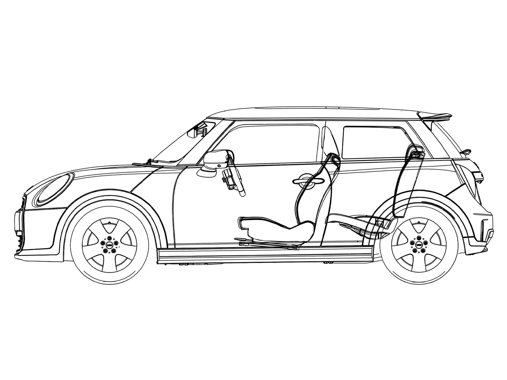 MINI Cooper 3-Deurs - schets zijaanzicht