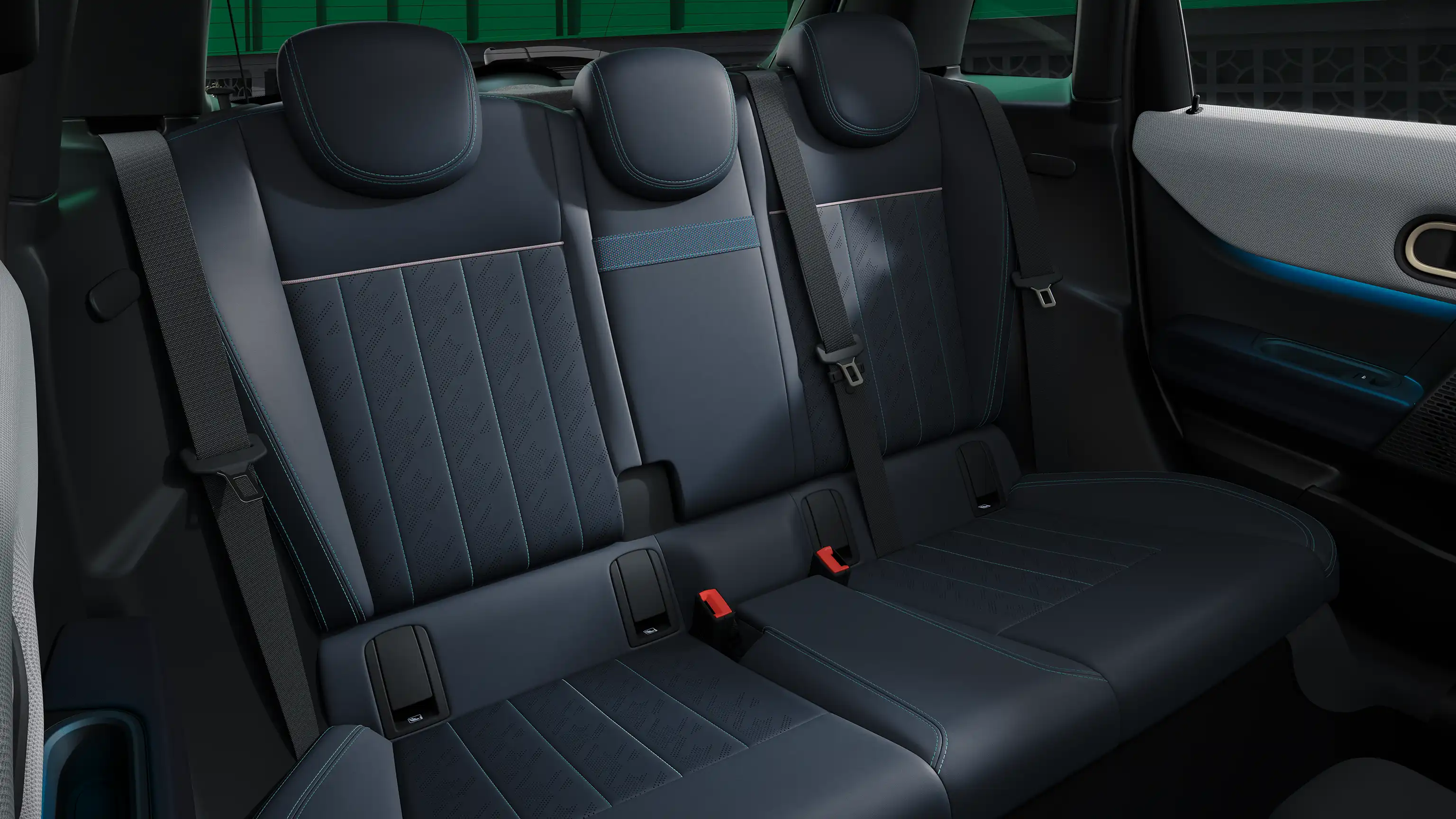 Interieurbeeld van de MINI Cooper 5-Deurs met achterstoelen in Nightshade Blue Vescin
