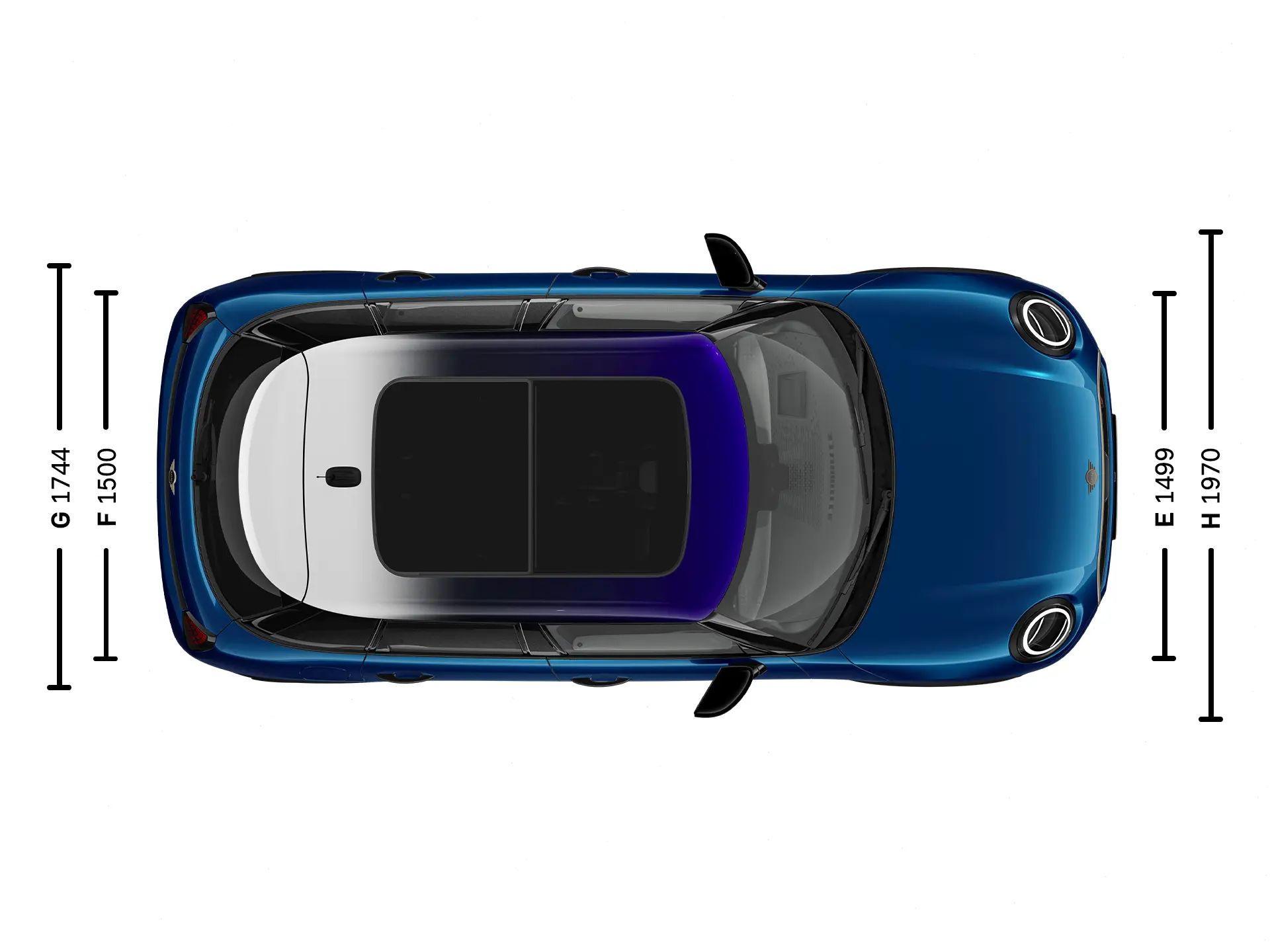 MINI Cooper 5-Deurs - afmetingen bovenkant