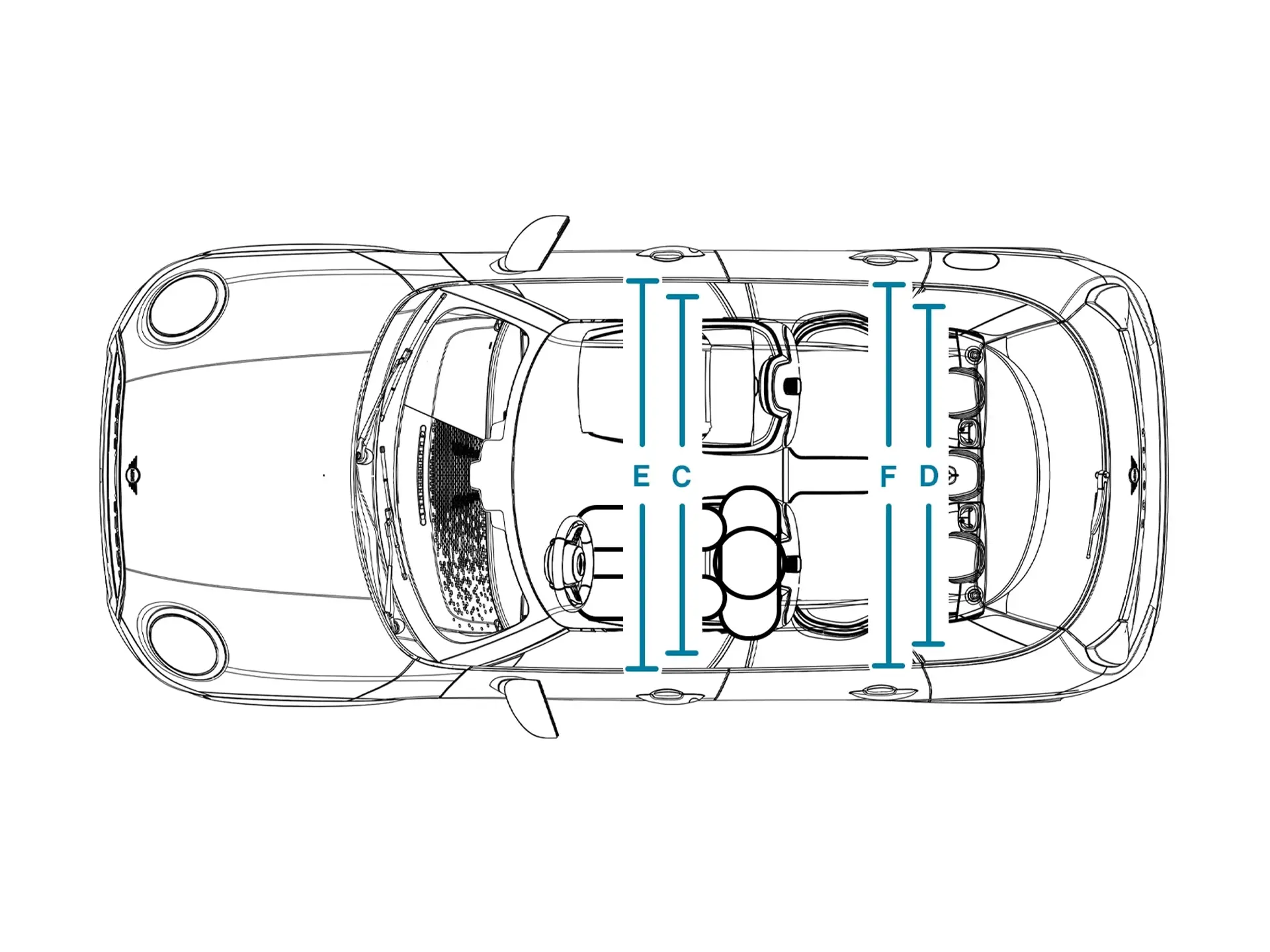 MINI Cooper 5-Deurs - afmetingen interieur bovenkant
