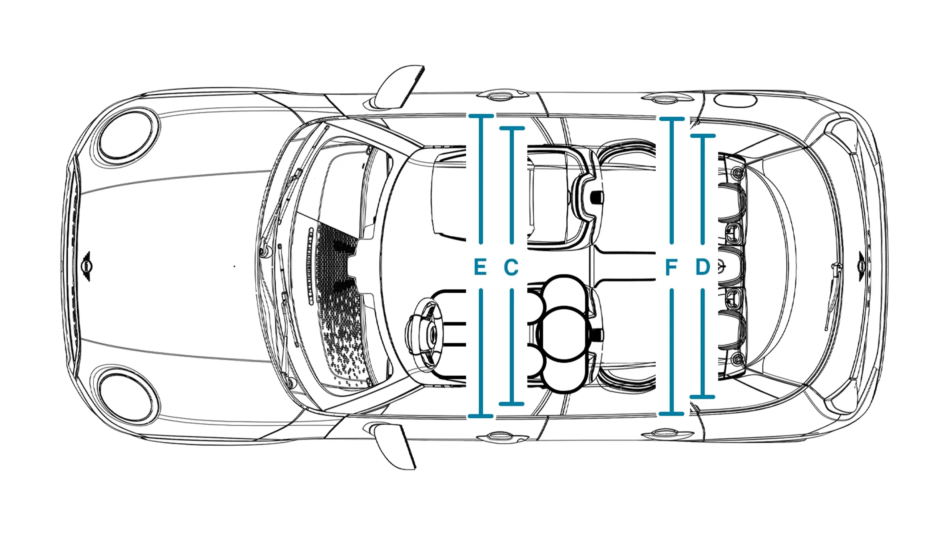 MINI Cooper 5-Deurs - afmetingen interieur bovenkant