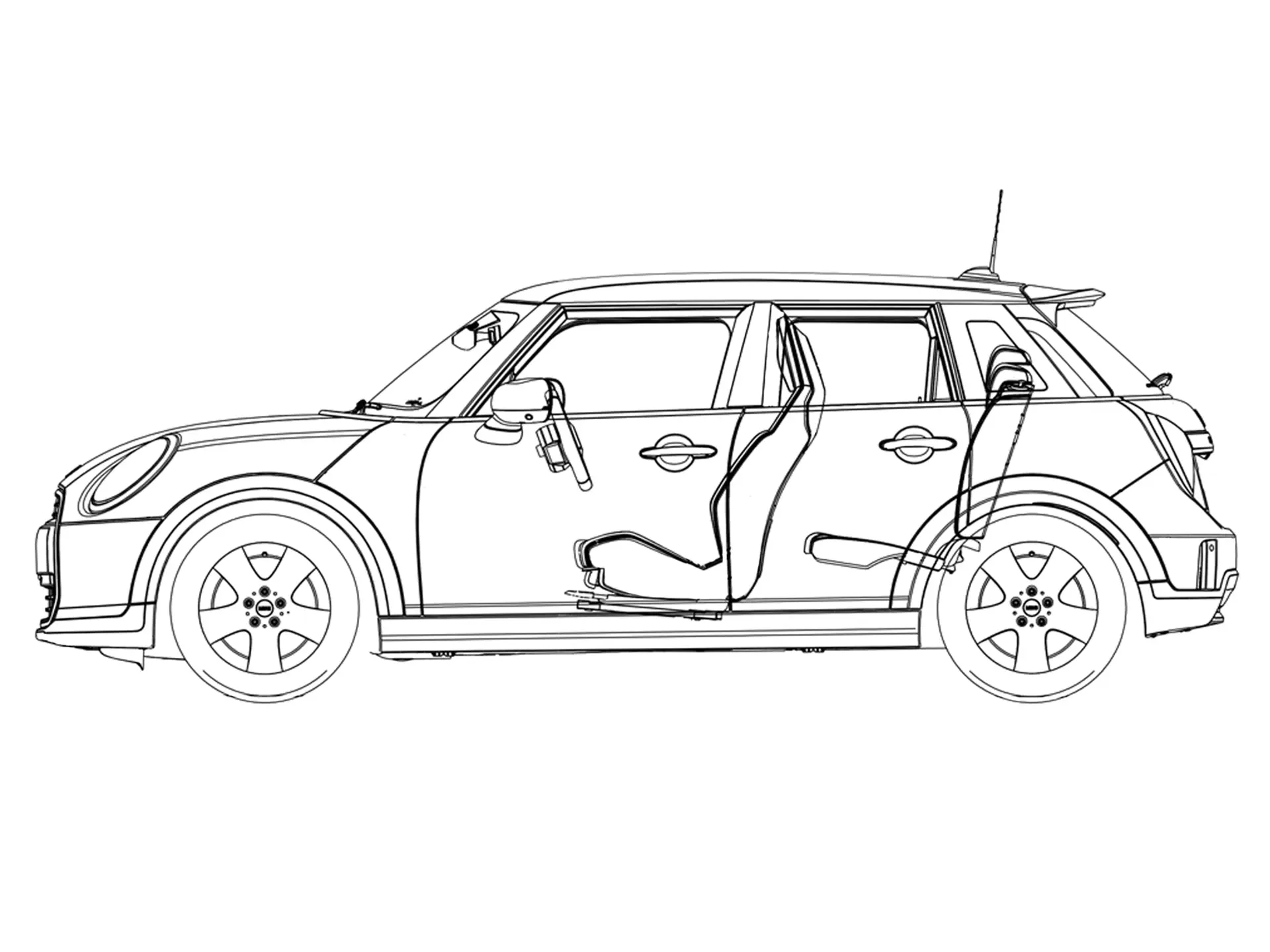 MINI Cooper 5-Deurs - schets zijaanzicht