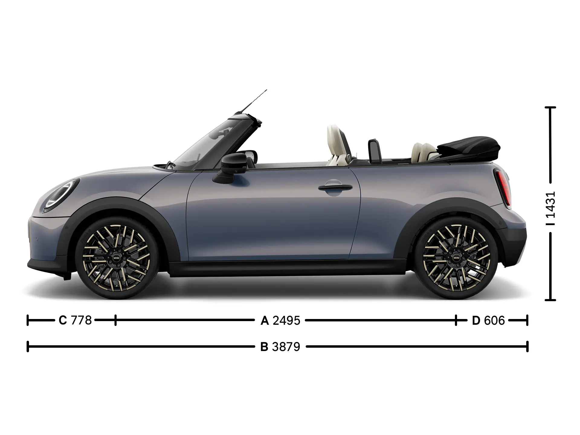 MINI Cooper Cabrio - afmetingen zijkant