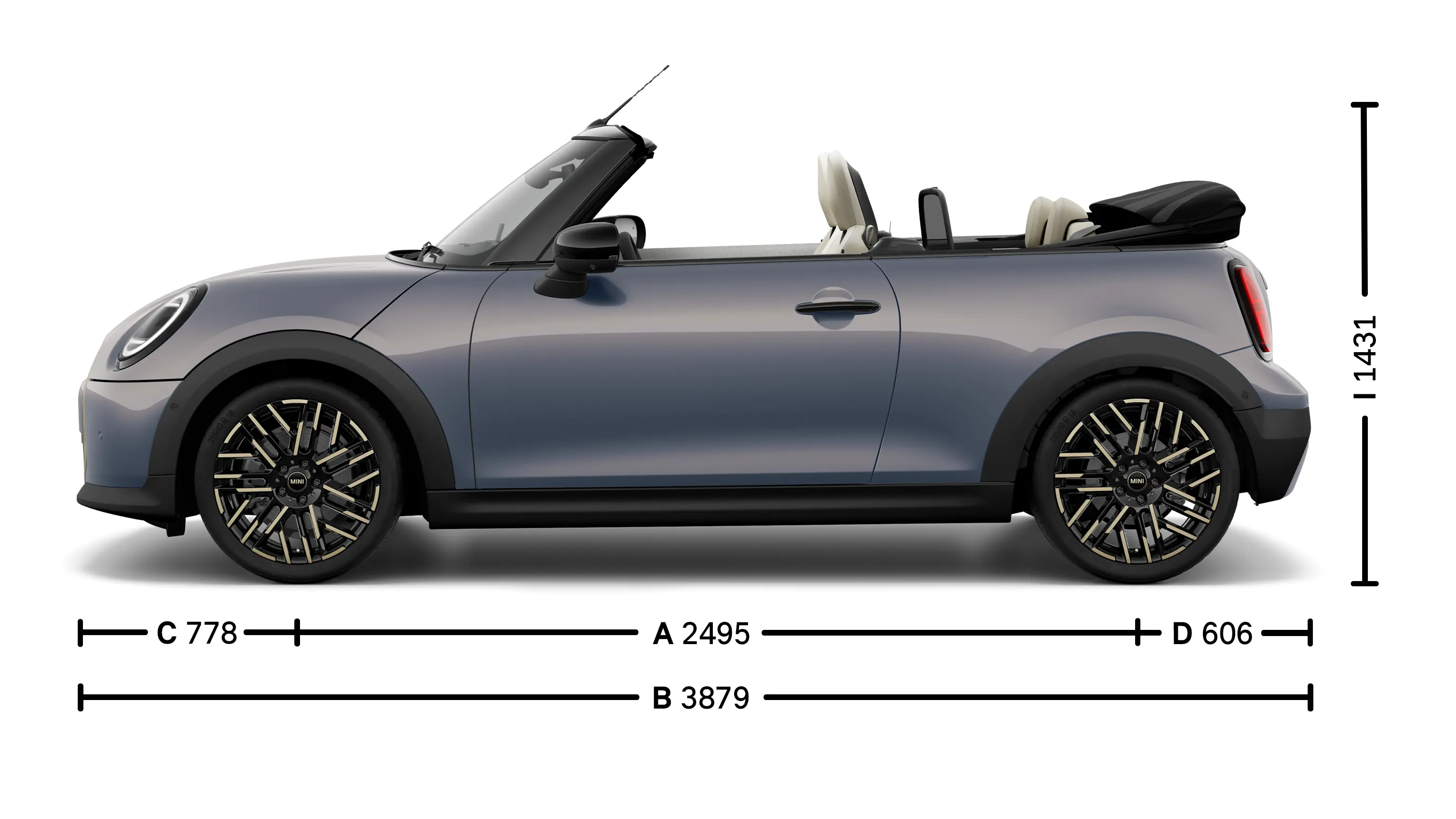 MINI Cooper Cabrio - afmetingen zijkant