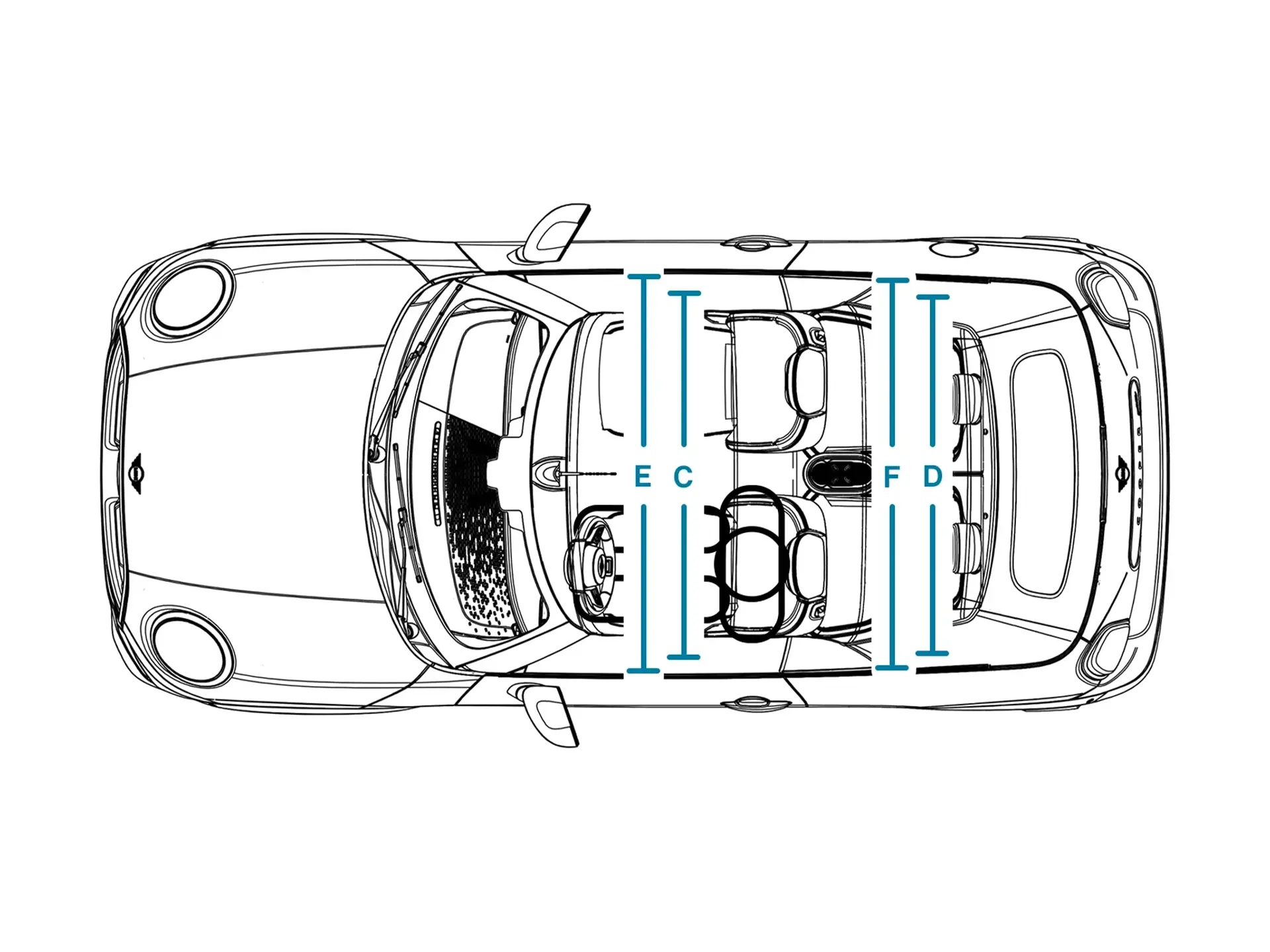 MINI Cooper Cabrio - afmetingen interieur bovenkant