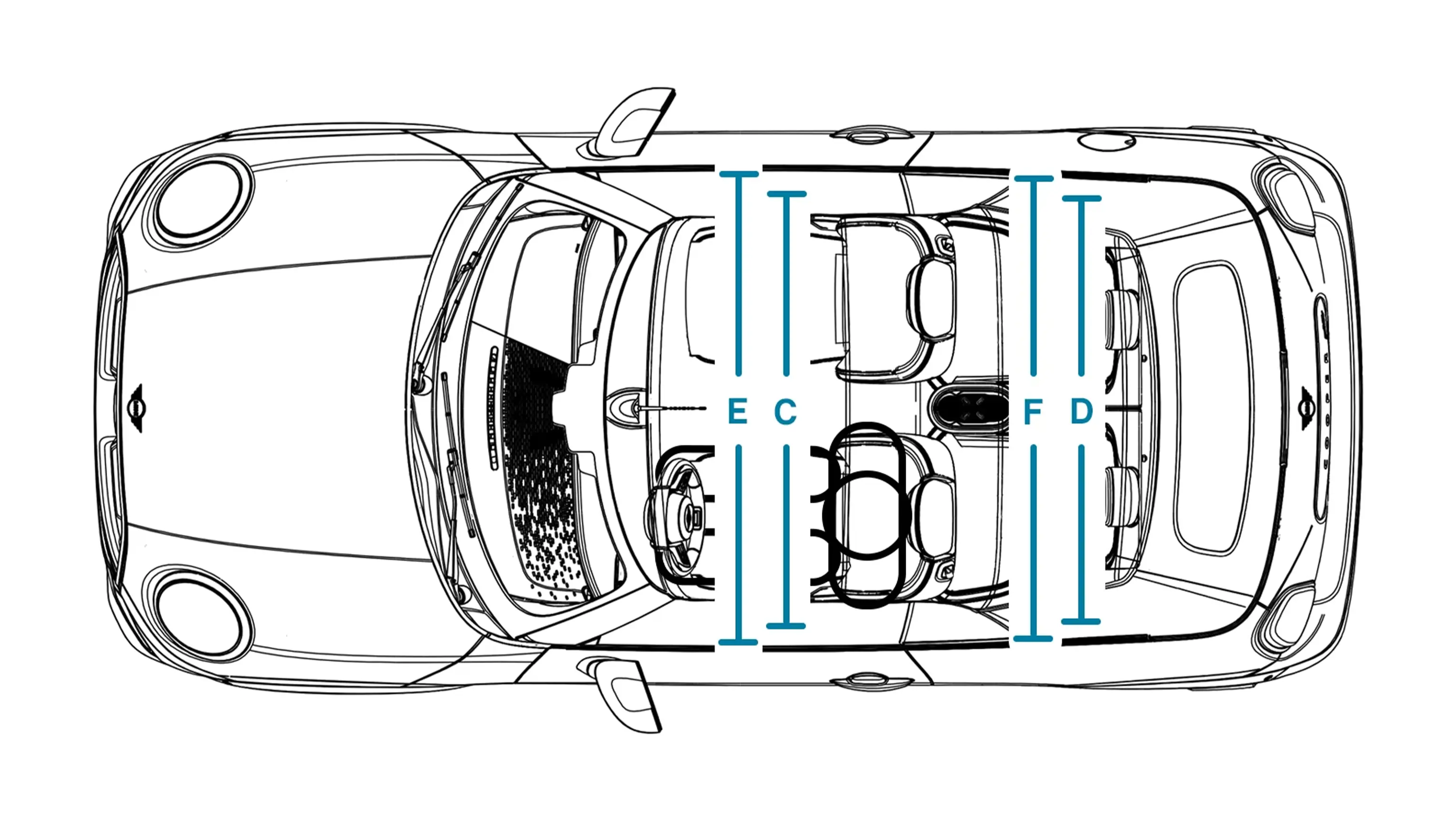 MINI Cooper Cabrio - afmetingen interieur bovenkant