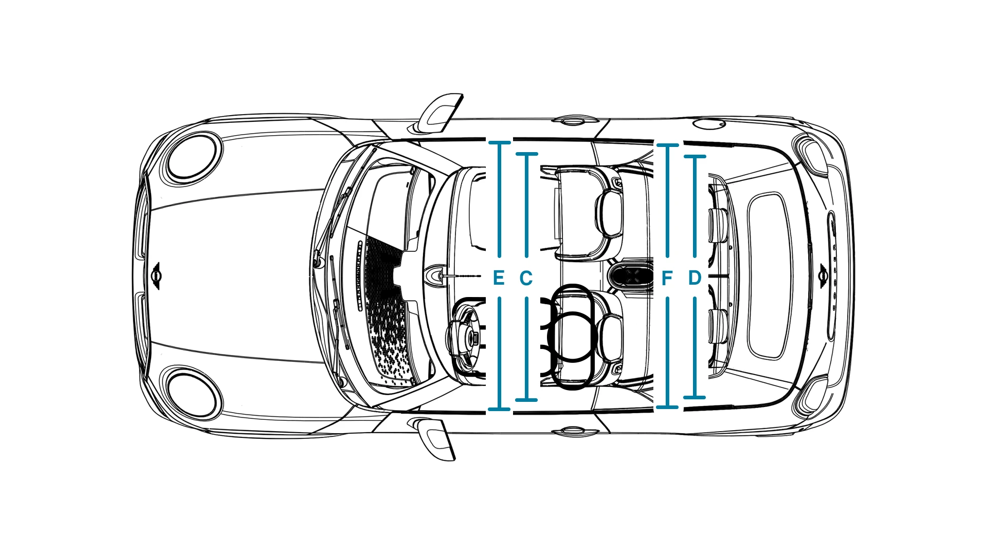 MINI Cooper Cabrio - afmetingen interieur bovenkant