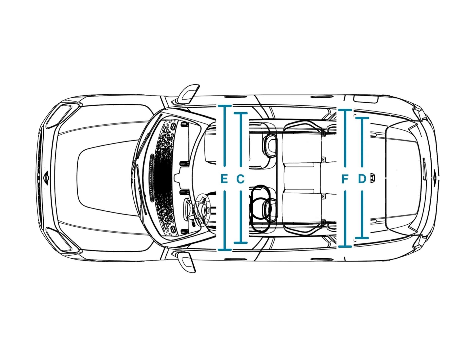 MINI Countryman Electric - afmetingen interieur bovenkant