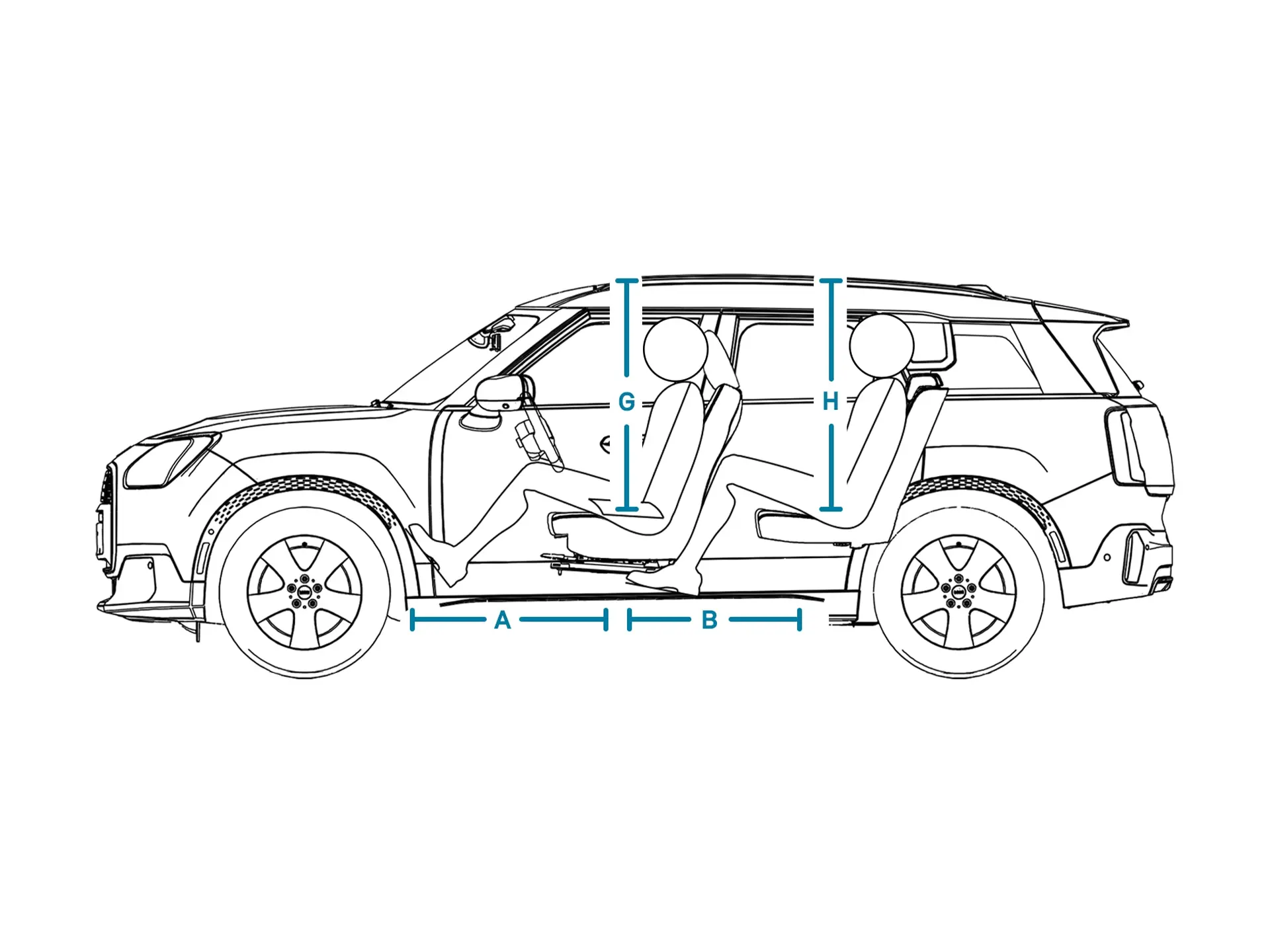 MINI Countryman - afmetingen interieur zijkant