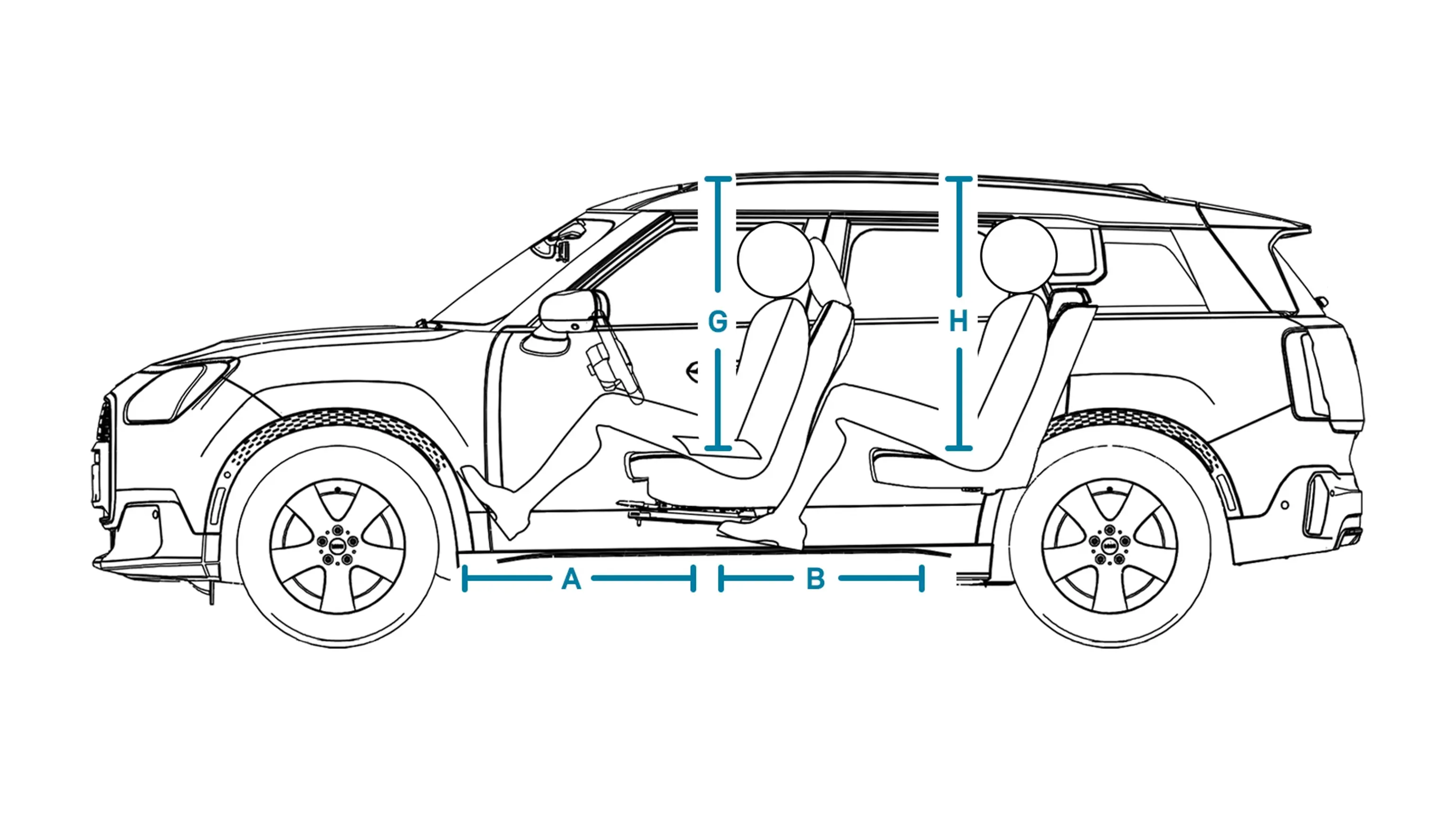 MINI Countryman - afmetingen interieur zijkant