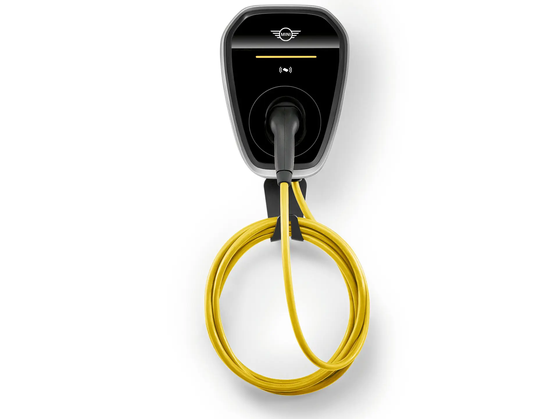 MINI Wallbox Plus voor opladen thuis tot 22 kW, aan de muur gemonteerd.