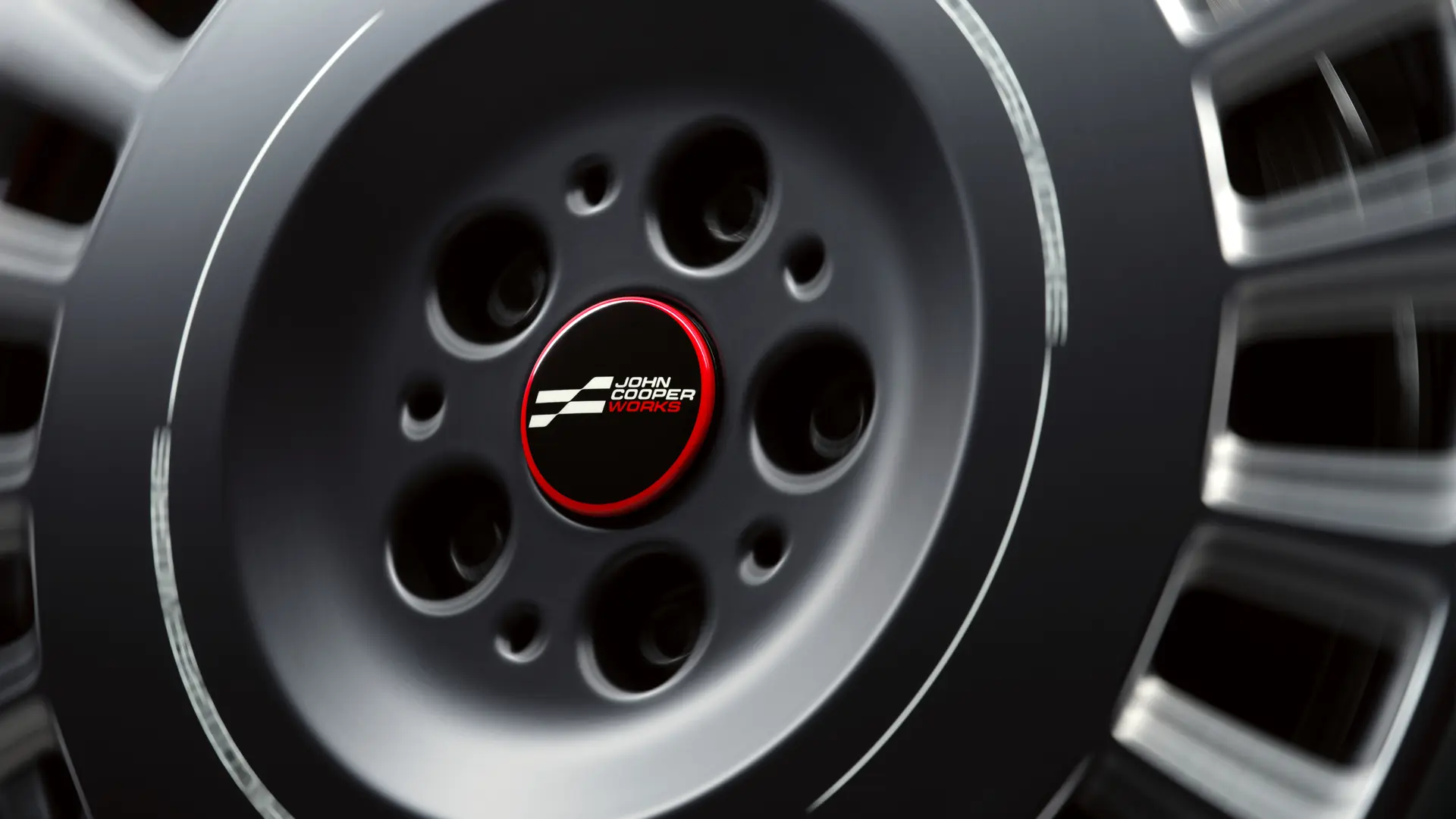 John Cooper Works zwevende naafdop die niet met het wiel meedraait, maar tijdens het rijden horizontaal blijft. 