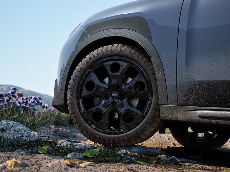 Afbeelding van de wielen van de MINI Countryman Untamed Edition.