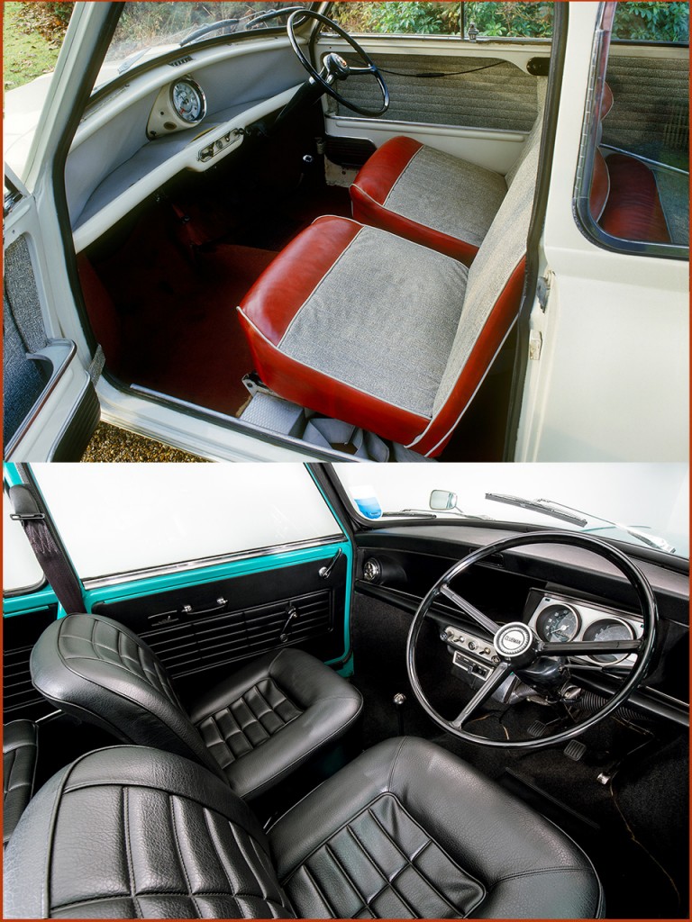 Een stap vooruit: het dashboard van de Mini Clubman (onder) vergeleken met dat van de originele Mini.
