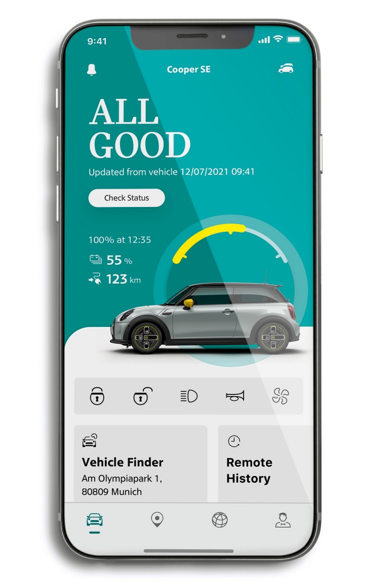mini connected – mini app – voertuig tabblad