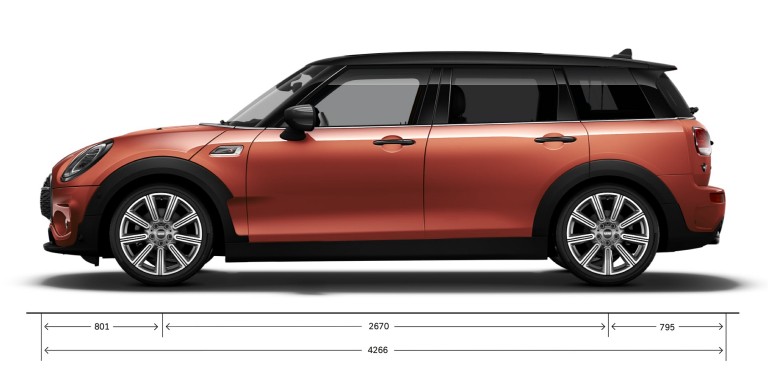 MINI Cooper – zijaanzicht – afmetingen