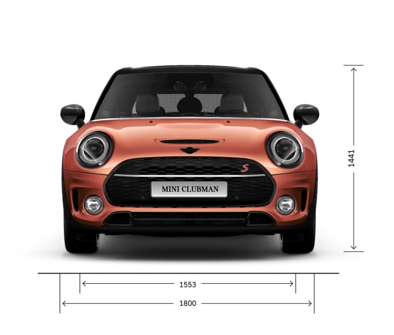 MINI Cooper – vooraanzicht – afmetingen