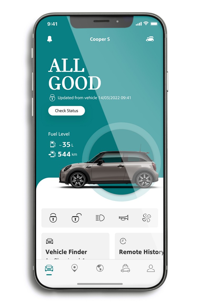 mini connected – mini app – voertuig tabblad